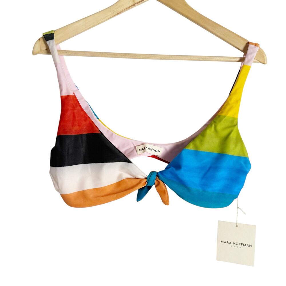 Mara Hoffman Rio Rainbow Colorblock Front Tie Bikini Swimsuit Top Size Large